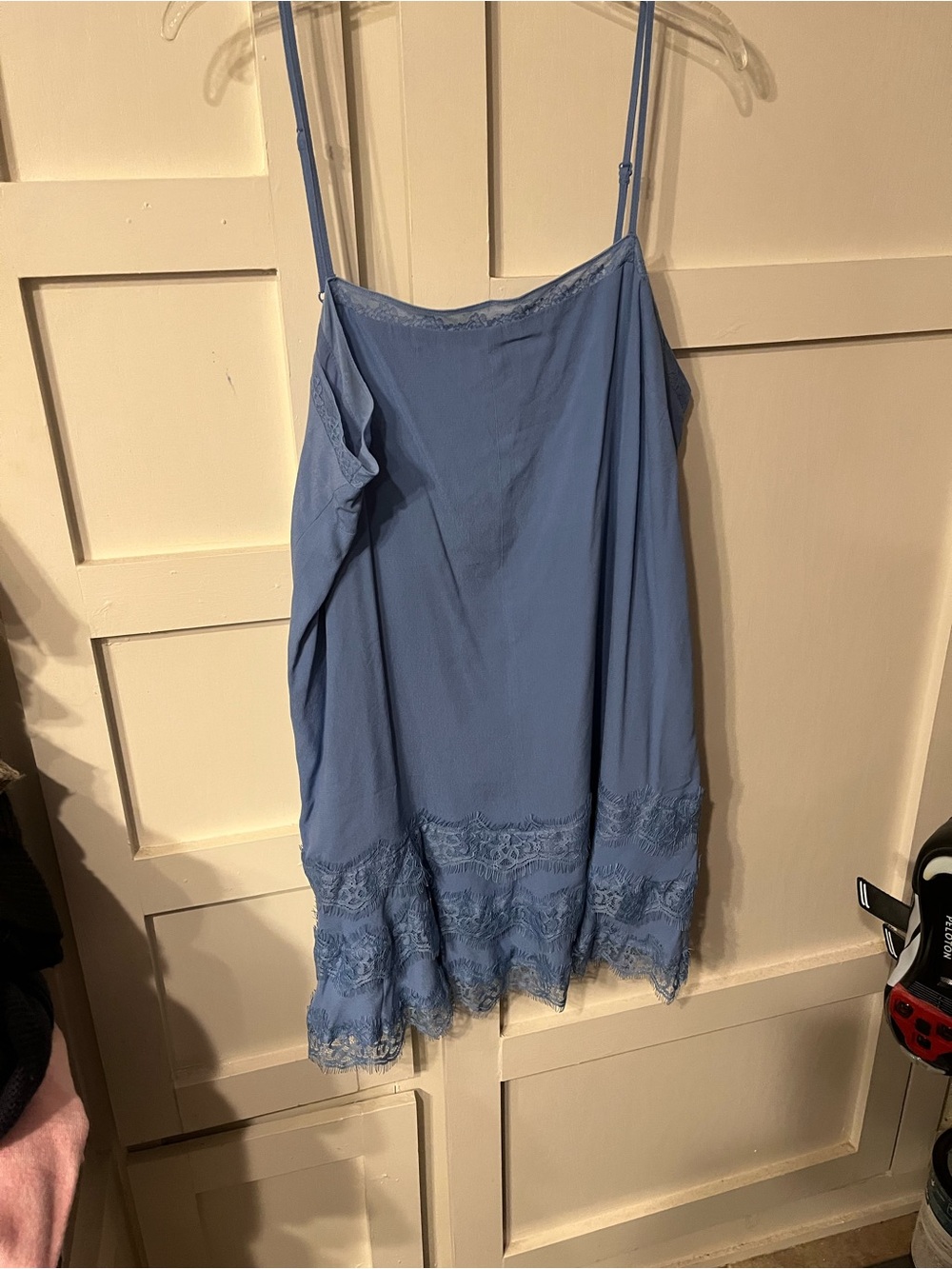 Blue Lace-Trim Slip Dress with Adjustable Straps